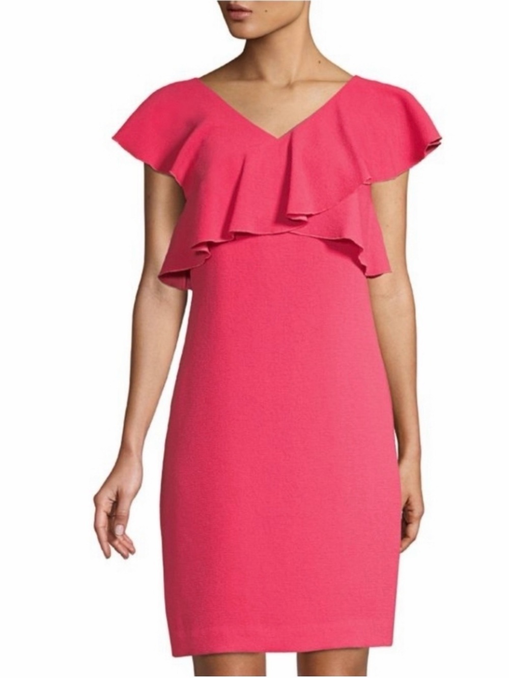 Trina Turk Hot Pink Ruffle V-Neck Mini Dress 14